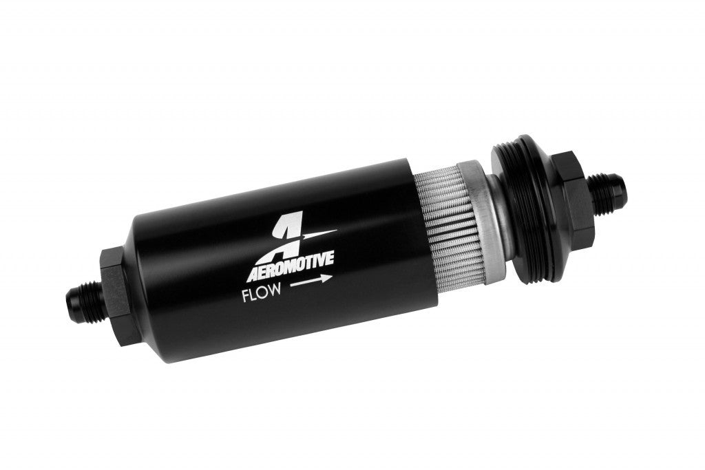 6AN Inline Fuel Filter - 40 Micron - 2 in. OD - Black