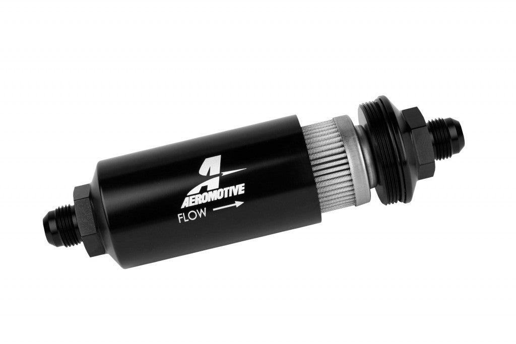 8AN Inline Fuel Filter - 40 Micron - 2 in. OD - Black