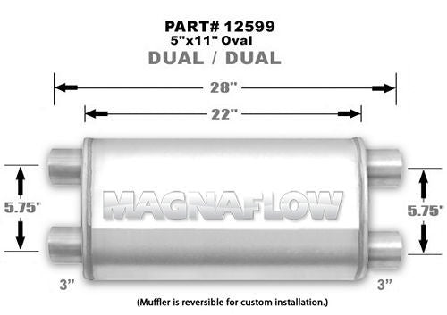 Straight-Through Performance Muffler; 3in. Dual/Dual;  5x22x11 Body