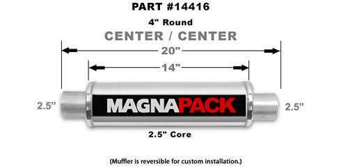 Straight-Through Performance Muffler; 2.5in. Center/Center;  4x14x4 Body