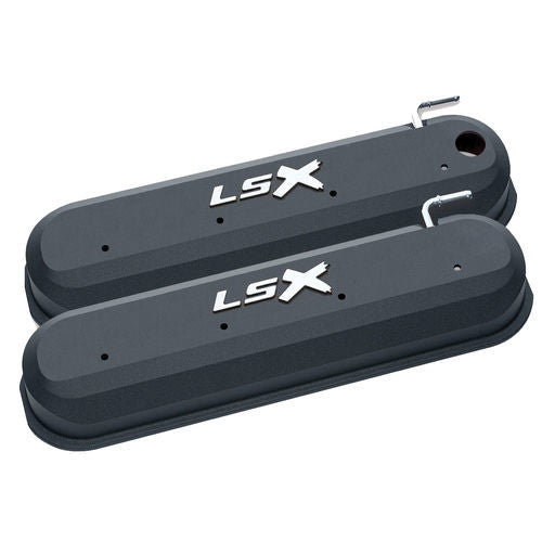 Raised "LSX" Emblem Aluminum Valve Covers, Black Crinkle, LS Engines