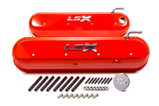 Raised "LSX" Emblem Aluminum Valve Covers, Chevy Orange, LS Engines