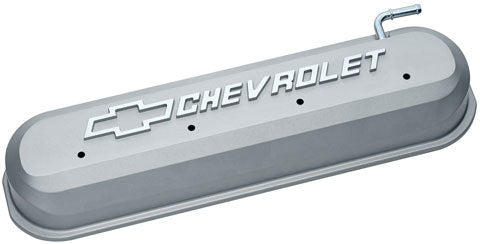 Engine Valve Covers; Tall Style; Die Cast; Gray with Bowtie Logo; LS Engines