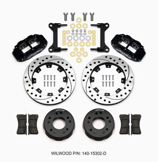 Wilwood 140-15302-D Front Disc Brake Kit for 1963-87 Chevy C10 – 12.19" Drilled & Slotted Rotors, 4-Piston Calipers, Black Powder Coat